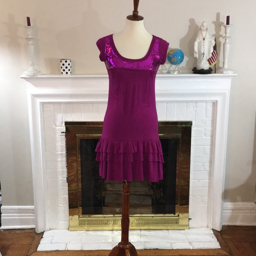 🌹LaRok purple stretch sequins dress Sz S🌹